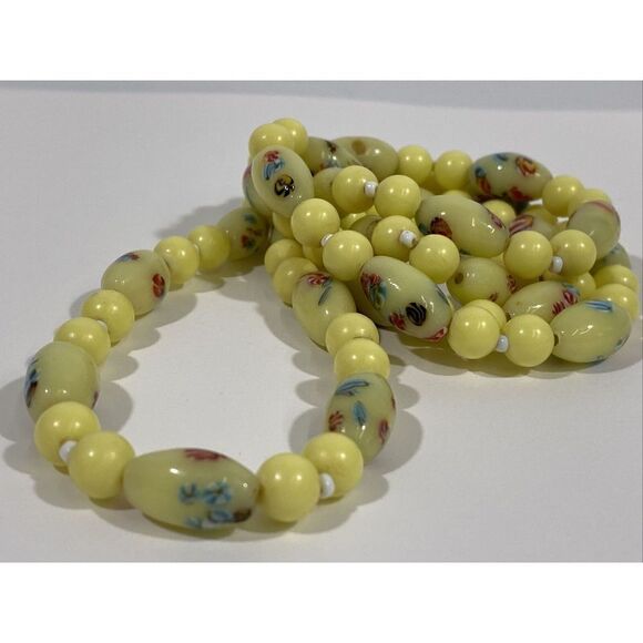 Vintage Murano Art Glass Beads!  Millefiori fioretti Lemon Yellow 16” - Picture 4 of 6